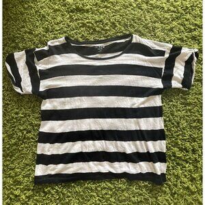 J. Crew Linen Tee Large Black White Striped Short Sleeve T-Shirt Women's Top